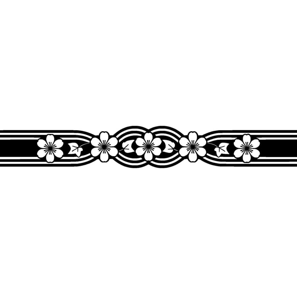Japanese Cherry Blossom Border, Elegant Black White vector