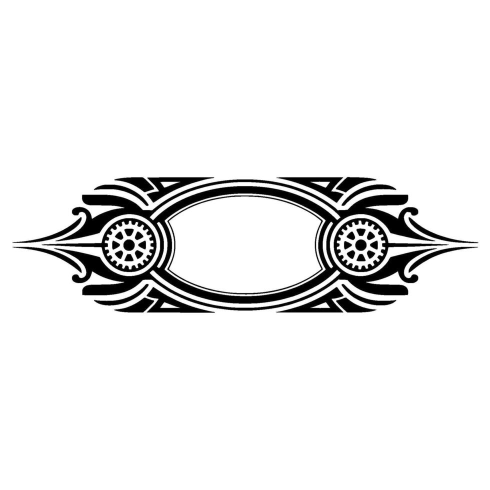 Ornate Black and White Geometric Frame with Gears, Minimalist vector