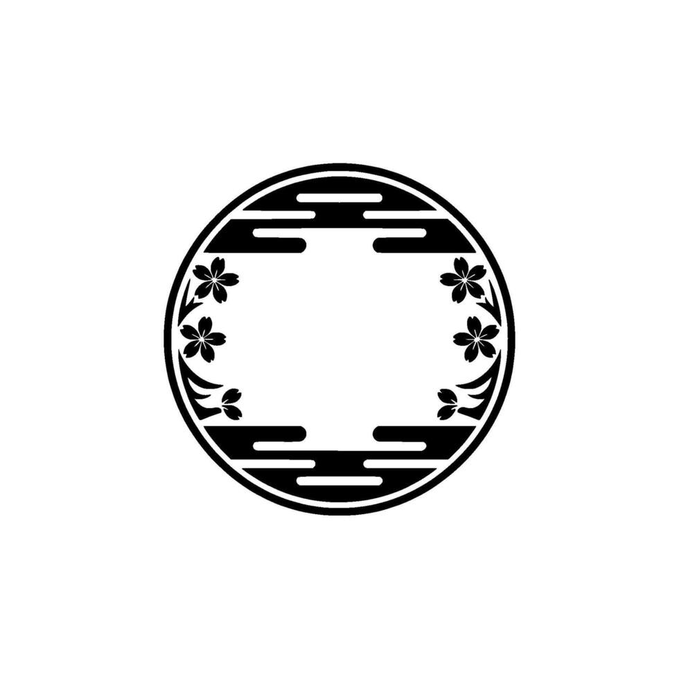 Japanese Sakura Flower Circle Frame in Minimalist Black White vector