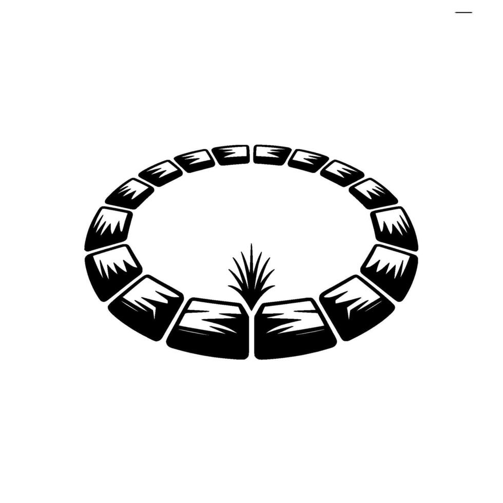 Abstract Stone Ring with Plant, Minimalist Monochromatic vector