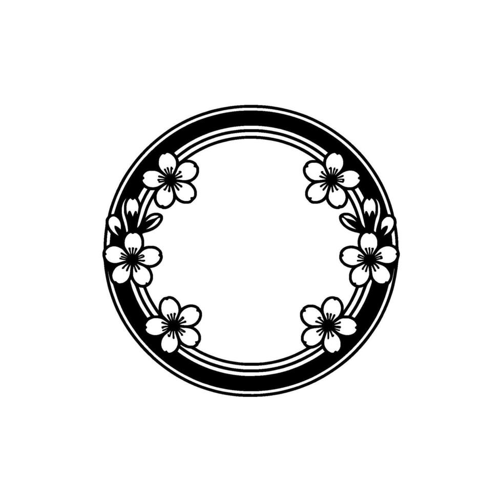 Minimalist Floral Wreath Illustration in Black and White - Circle vector
