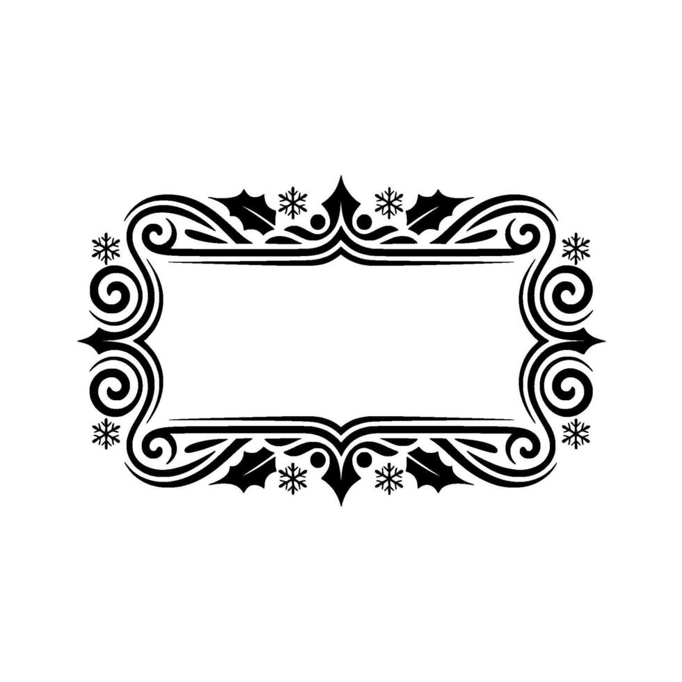 Elegant Black White Christmas Frame with Holly and Snowflake Ornaments vector