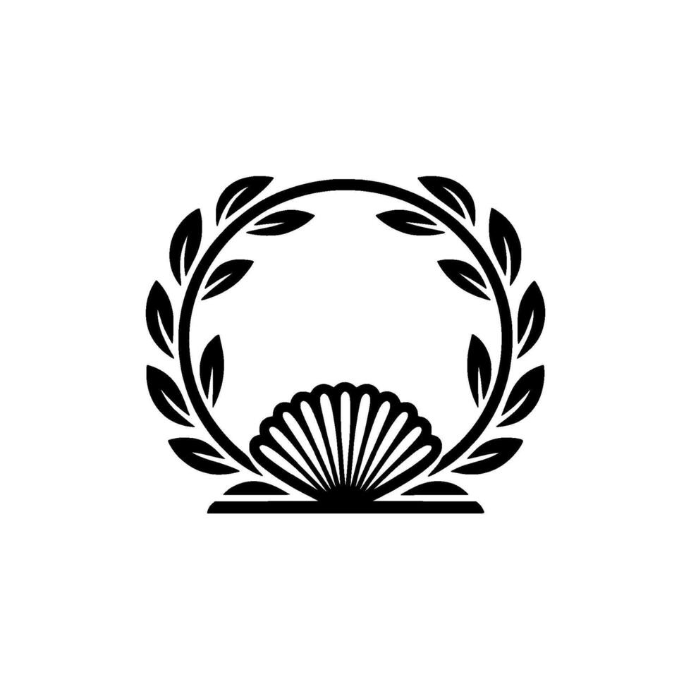 Elegant Laurel Wreath with Shell, Decorative Emblem vector