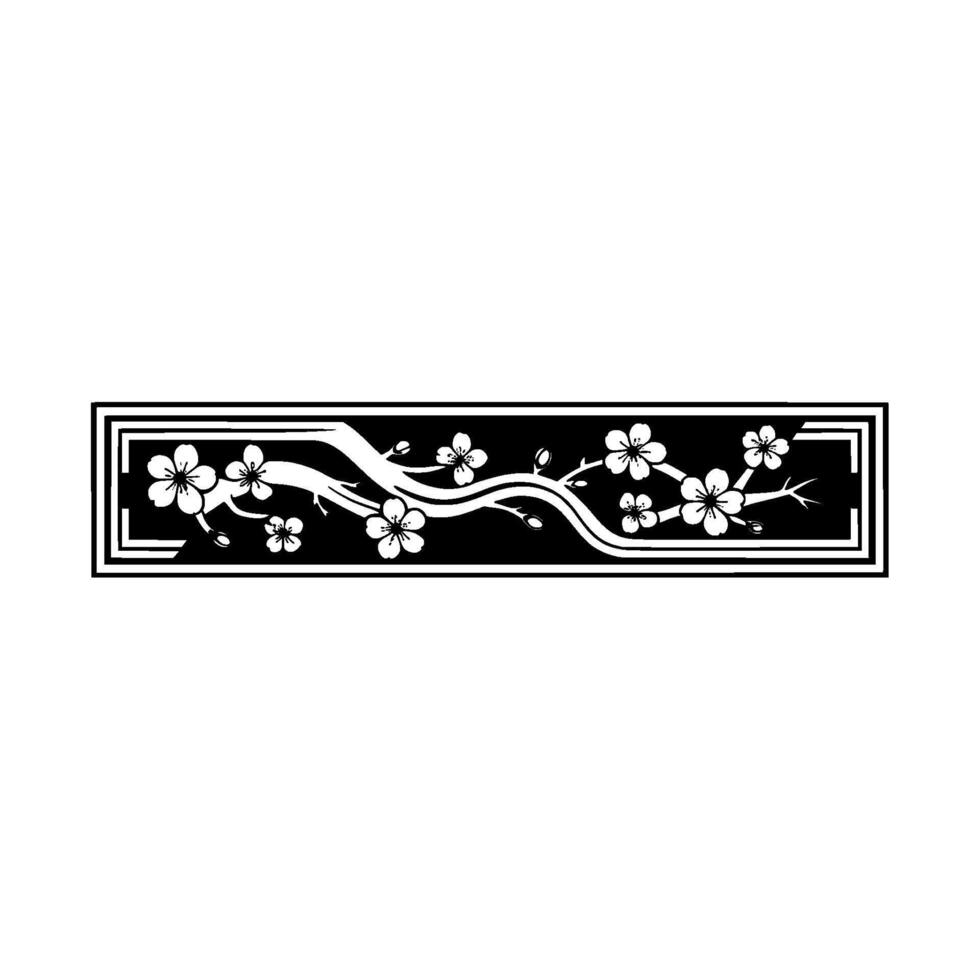 Floral Ornament Frame Minimalist Black White Cherry Blossom vector