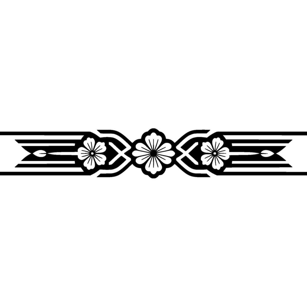 Minimalist Japanese Floral Border, Monochrome, Decorative Element vector