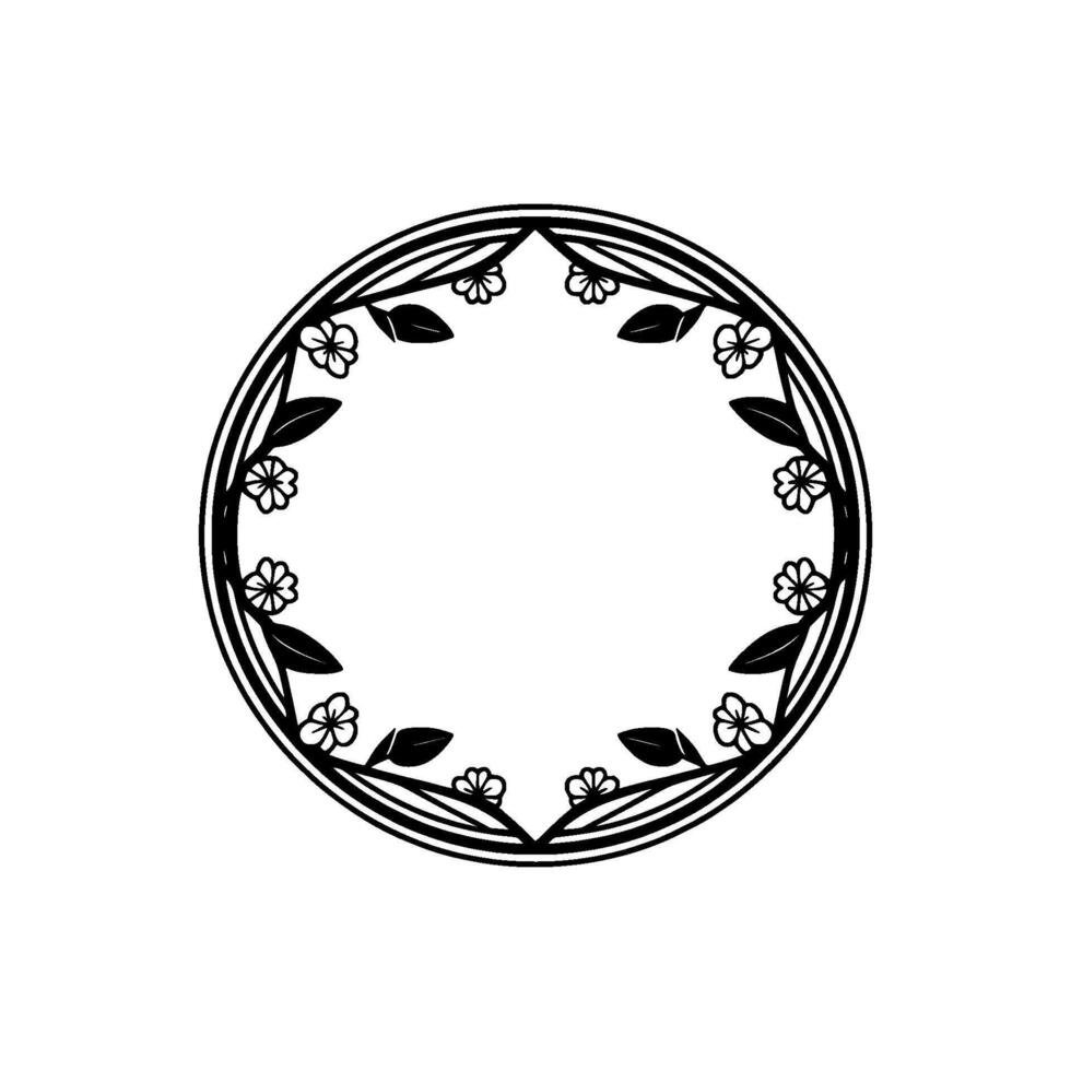 Floral Wreath Circle Frame in Minimalist Black and Blush Pink vector