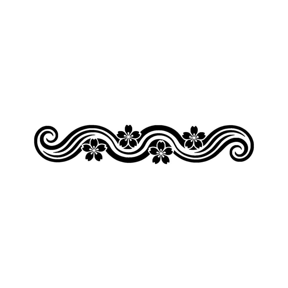 Japanese Wave Sakura Flower - Black on White vector