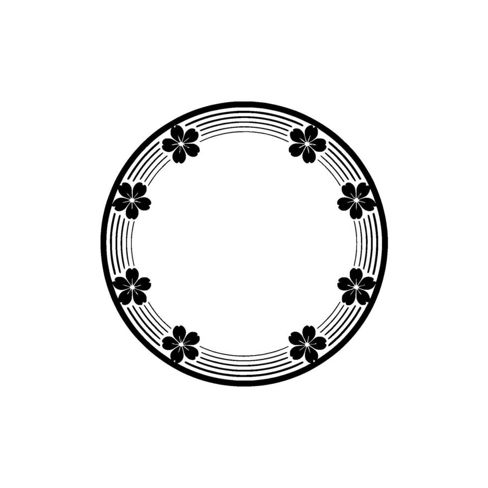 Black Flower Circle on White Background - Minimalist vector