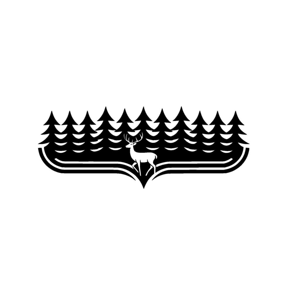 Minimalist Deer Silhouette in Forest Emblem - Illustration vector