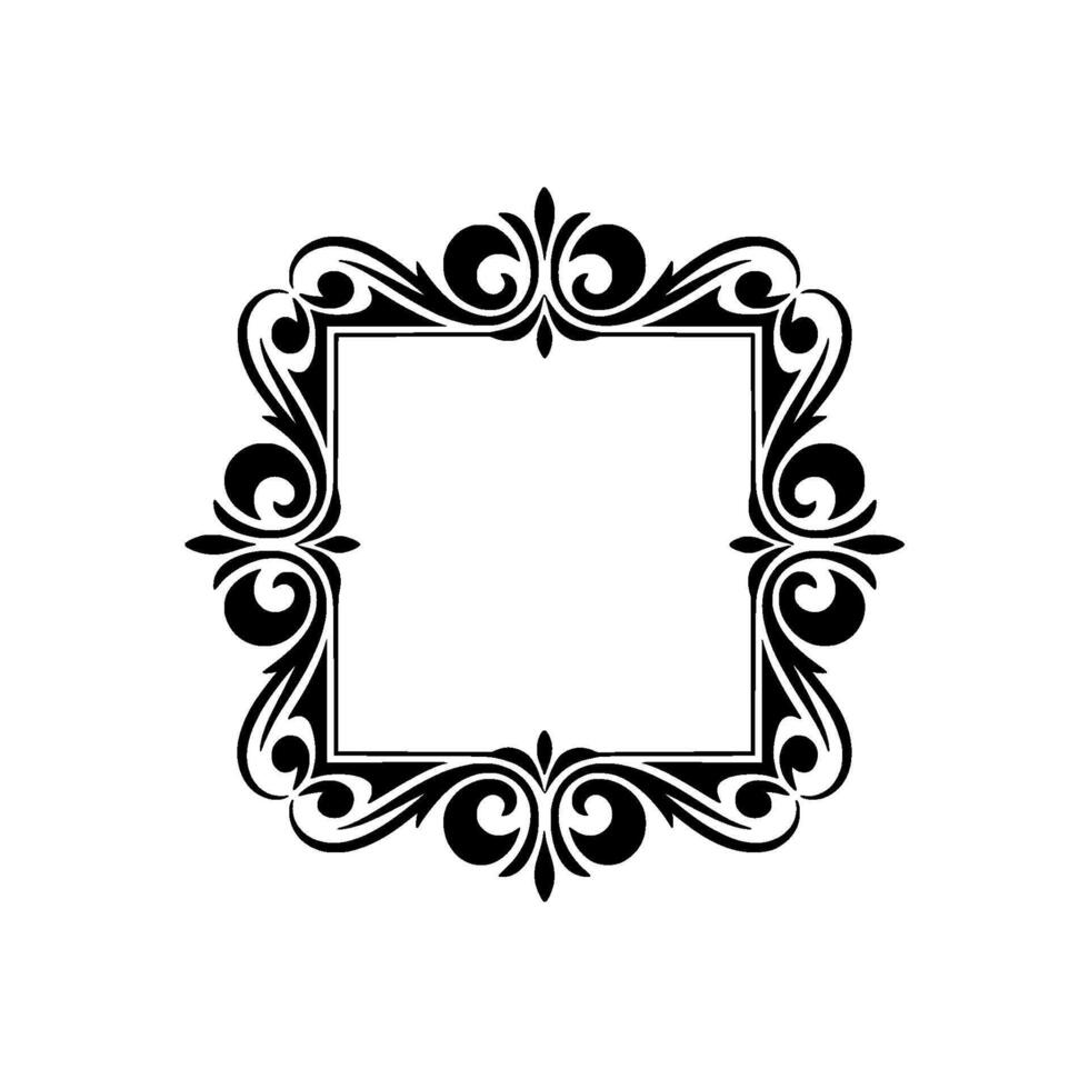 Elegant Black Floral Frame on White Background, Decorative, Border vector