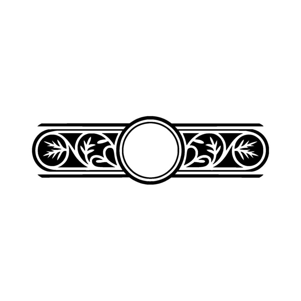 Elegant Ornamental Border Element with Floral, Circle Center, Black and White vector