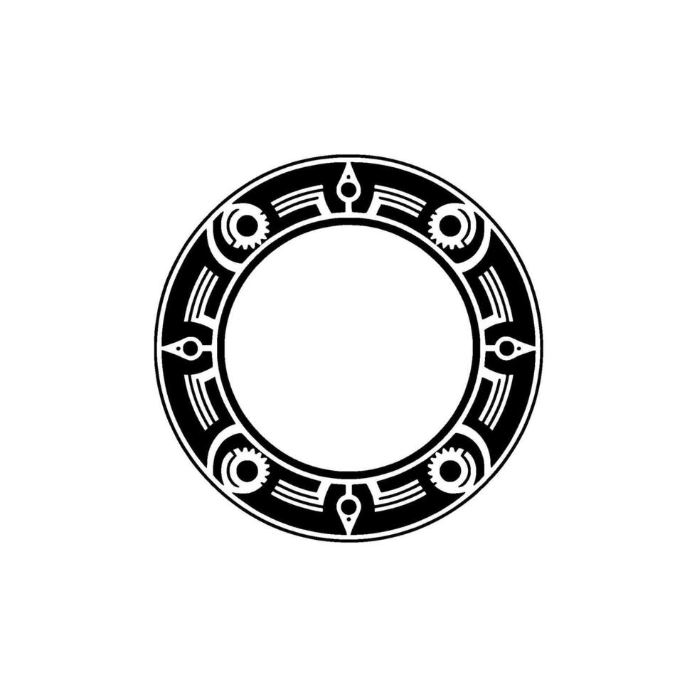 Geometric Aztec Circle, Black White, Minimalist, Symbolic vector