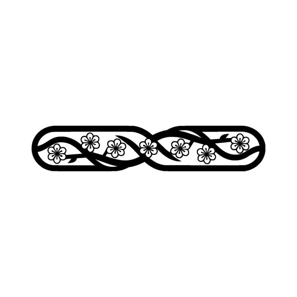 Floral Border Element Black Sakura Flowers on White Background vector