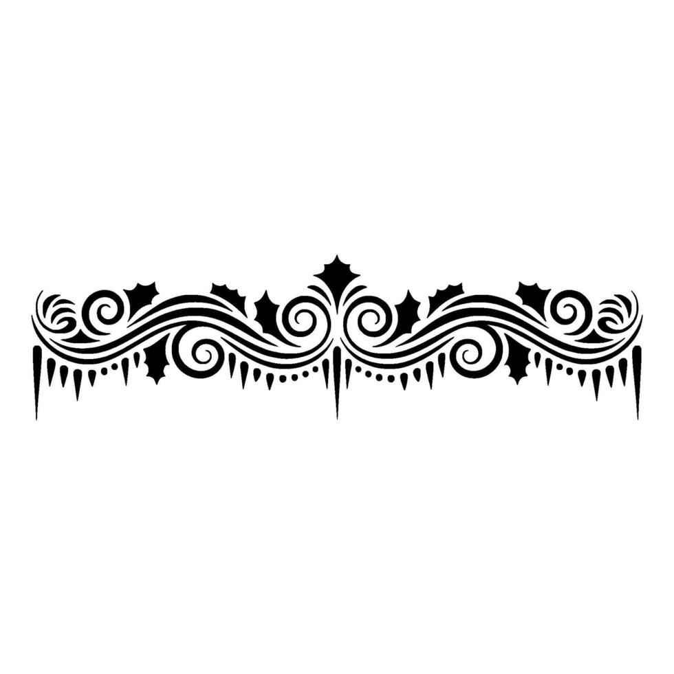 Elegant Winter Scroll Border with Icicles, Black and White Ornament vector