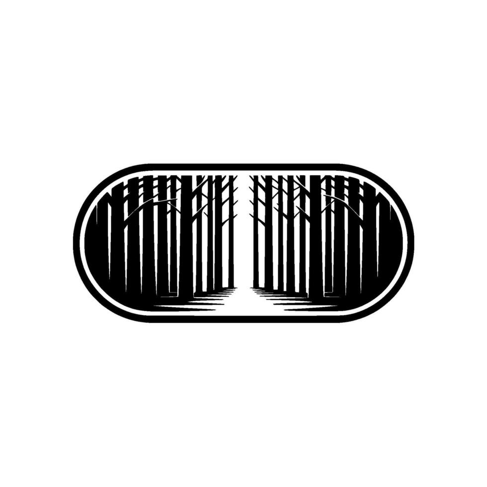 Minimalist Forest Silhouette in Capsule Shape on White Background vector