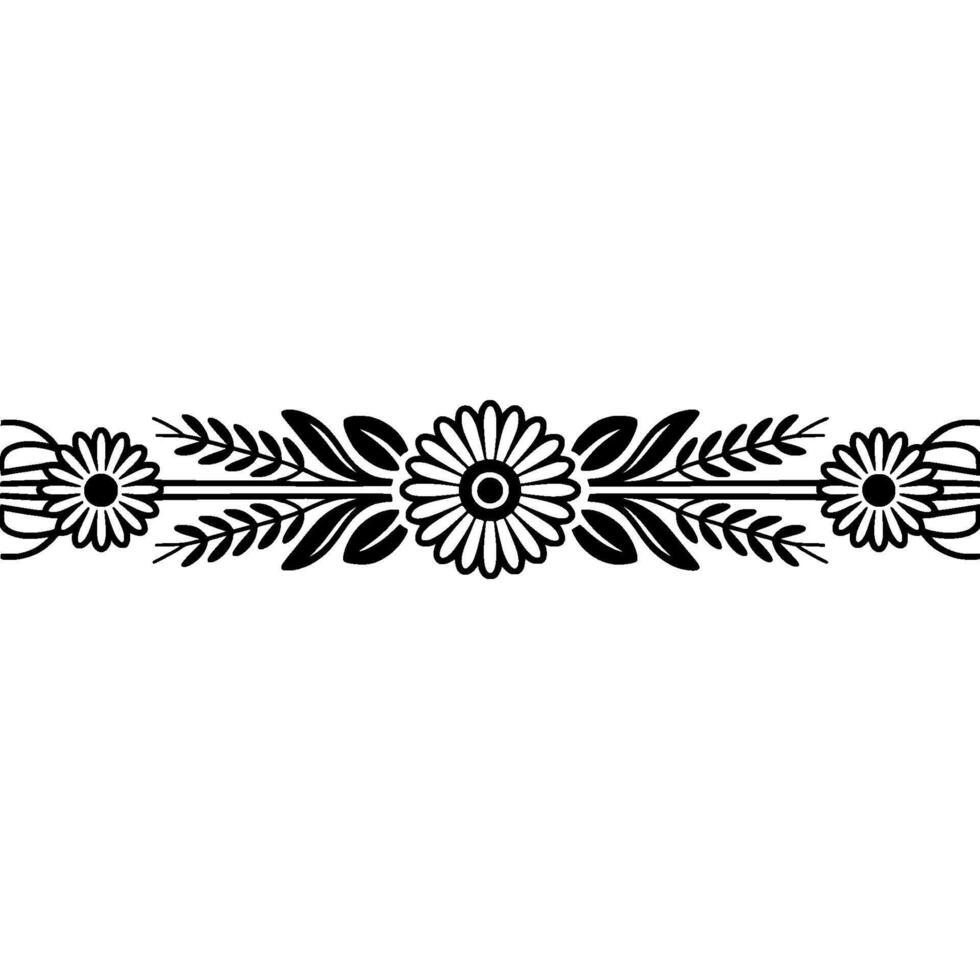 Floral Border Ornament, Black and White Minimalist - Daisy vector