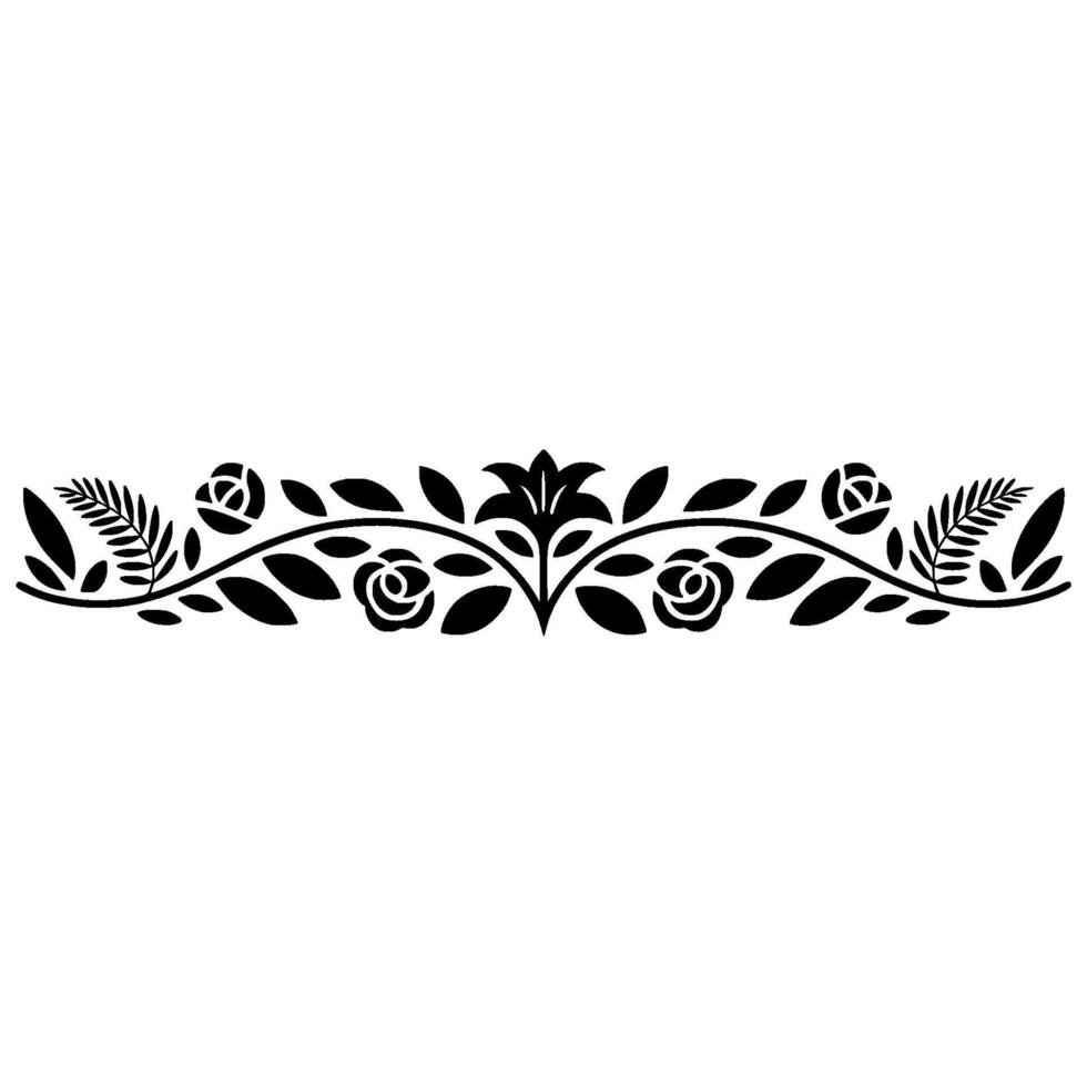 Elegant Floral Border, Black Silhouette on White - Ornament vector