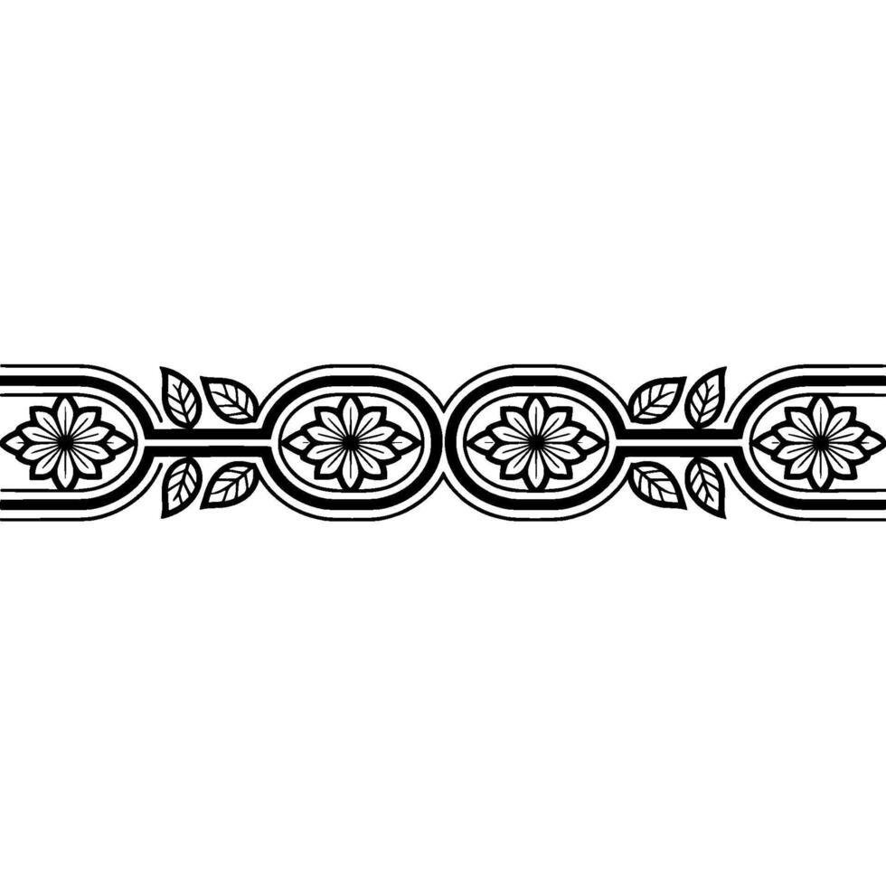 Elegant Floral Border, Black and White Ornament on White Background - Decorative vector