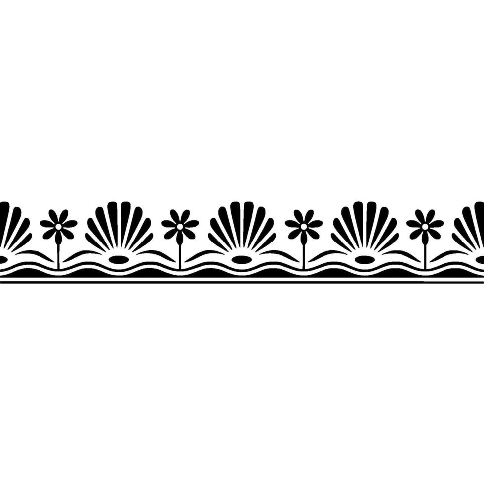 Elegant Black White Ornamental Border Shells Flowers vector