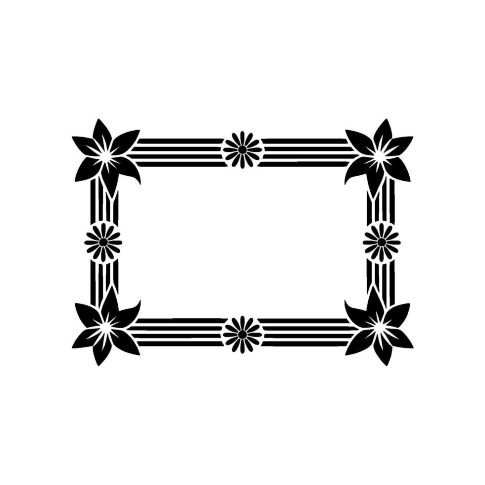 Floral Rectangular Frame, Black and White, Decorative Border vector