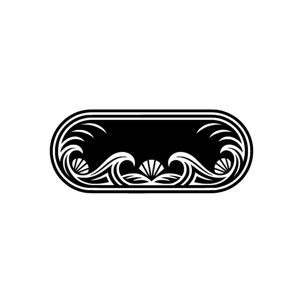 Coastal Decor Frame Elegant Wave and Shell in Black and White vector