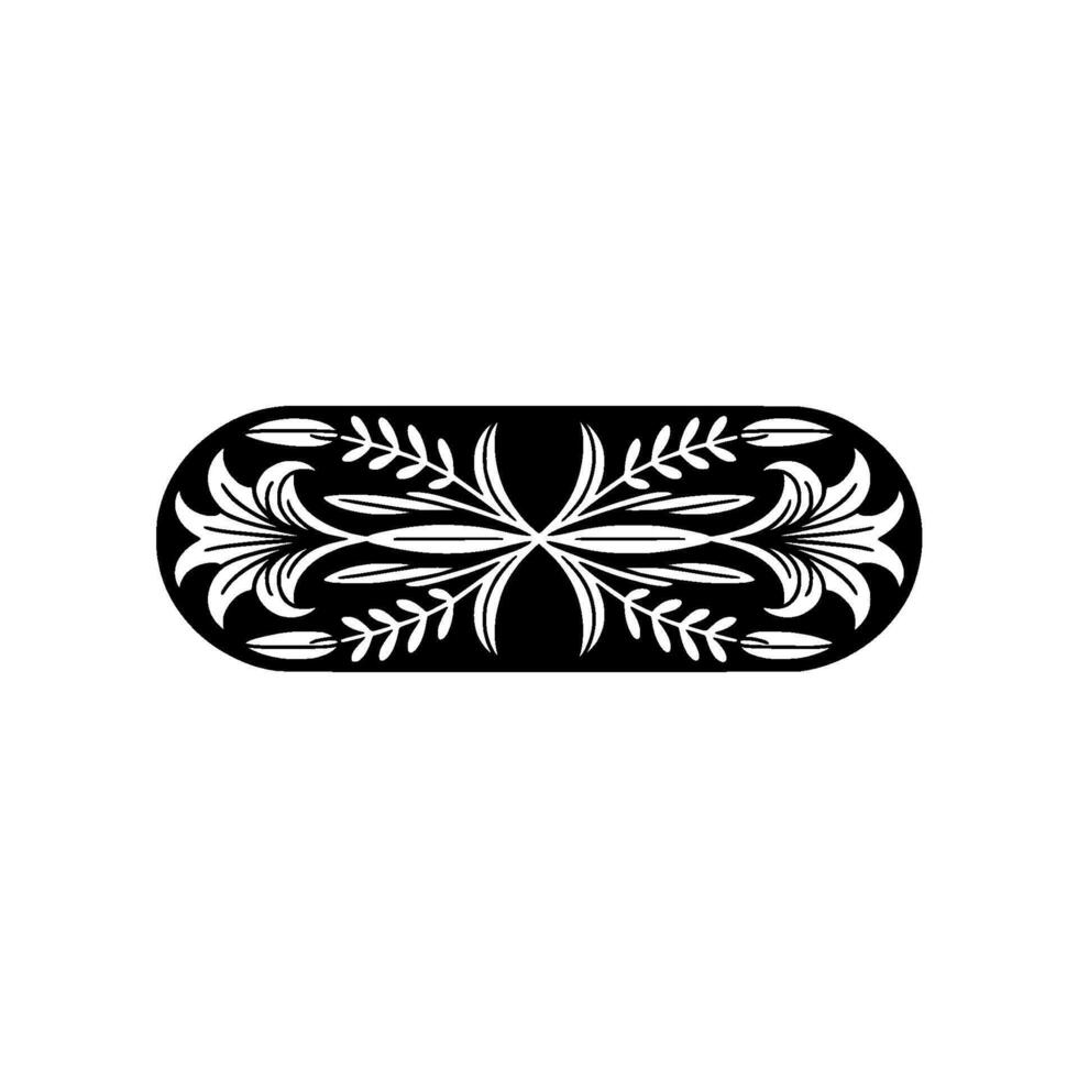 Elegant Black White Floral Ornament, Oval Frame, Decorative vector