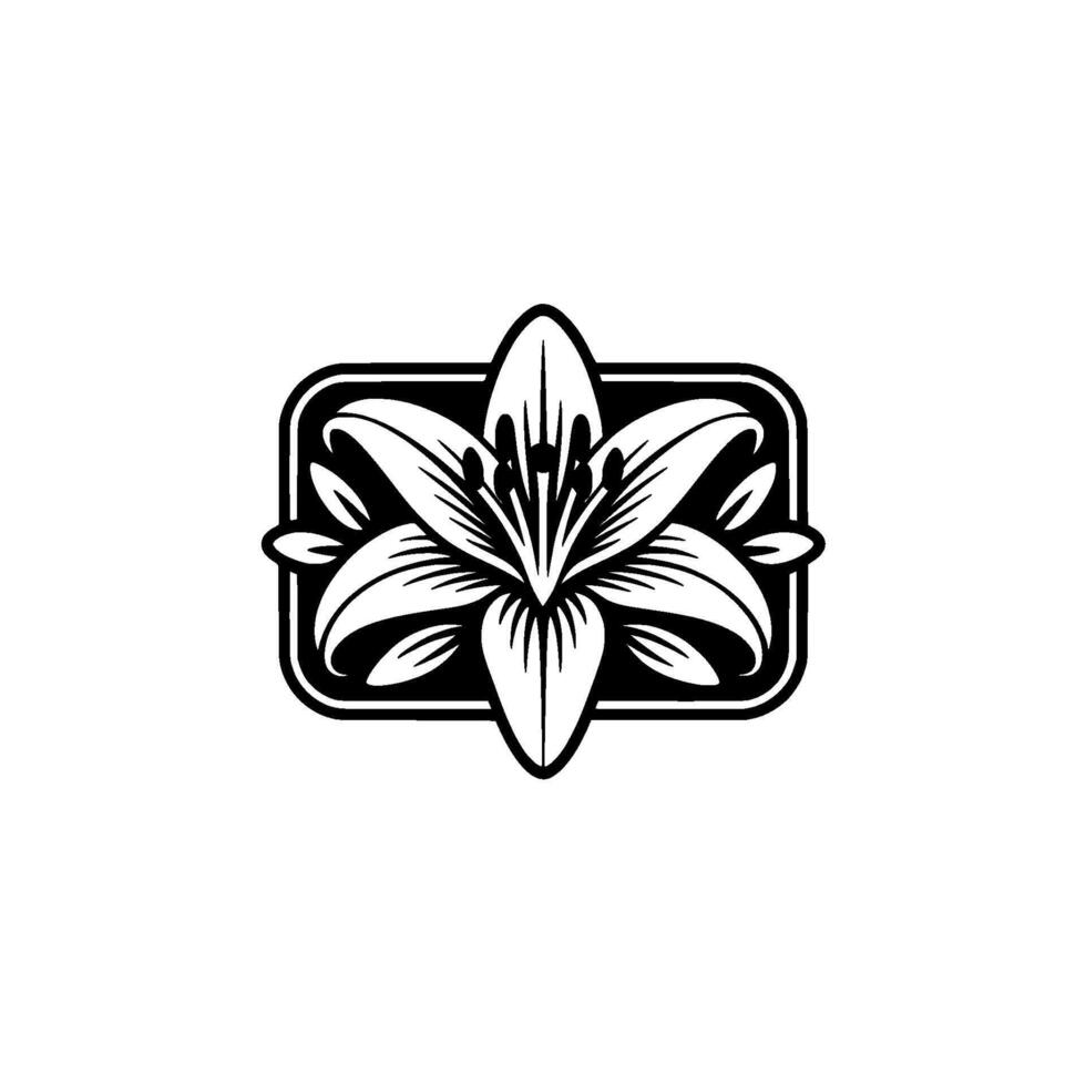 Elegant Lily Flower Emblem, Black and White vector