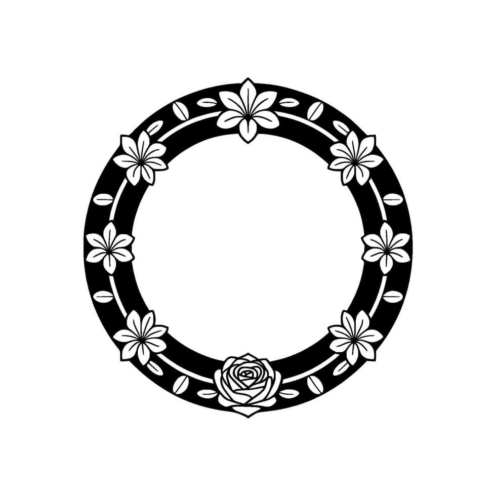 Elegant Black and White Floral Circle Frame, Minimalist - Wreath vector