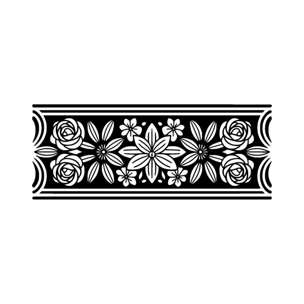 Floral Border, Black and White Ornamental vector