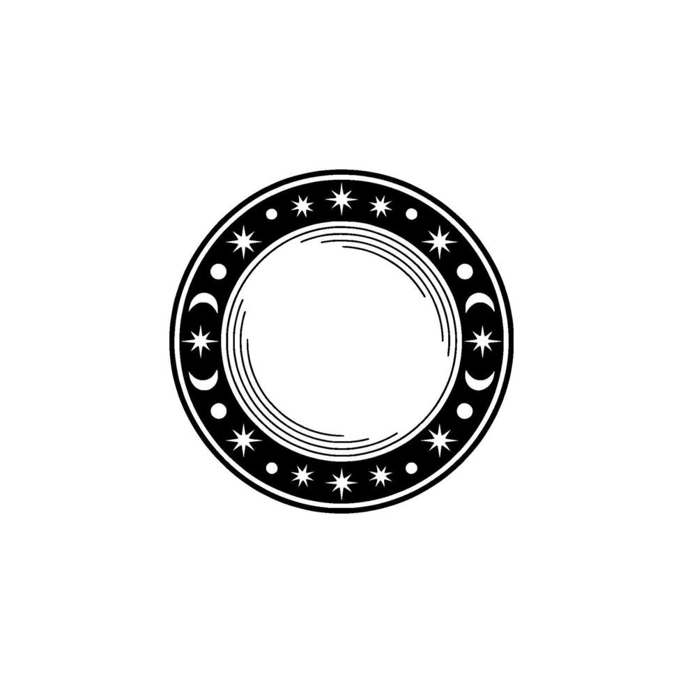 Celestial Circle Frame - Star and Moon Symbol, Minimalist vector