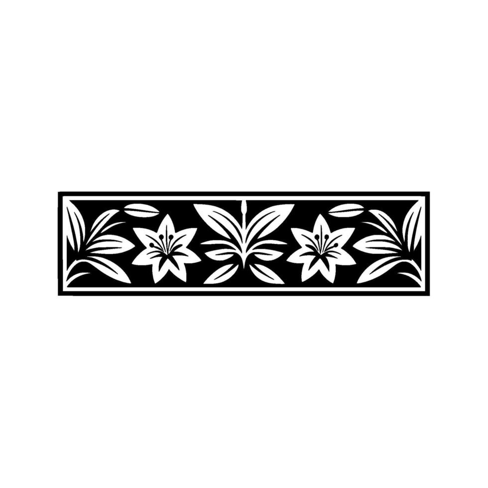 Elegant Floral Border Black and White Illustration - Lily vector
