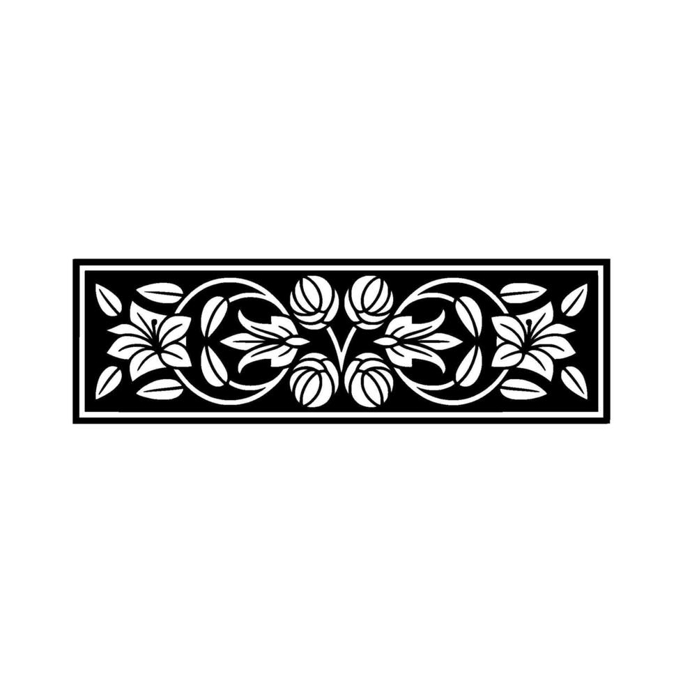 Elegant Floral Border in Black and White, Decorative Ornament - Decoration vector