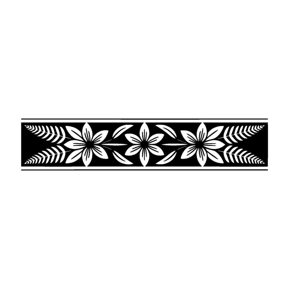 Floral Border Black White Decorative Element - Monochrome vector