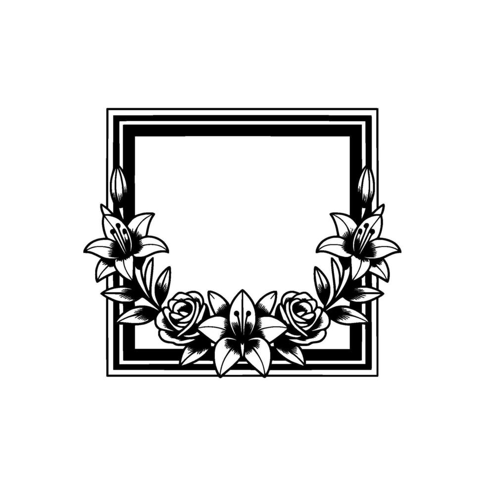 Elegant Floral Frame in Black and White Wedding Invitation vector