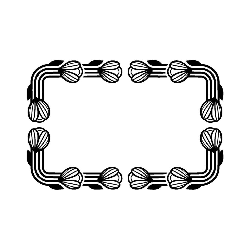 Art Deco Floral Frame, Minimalist Black White Border vector