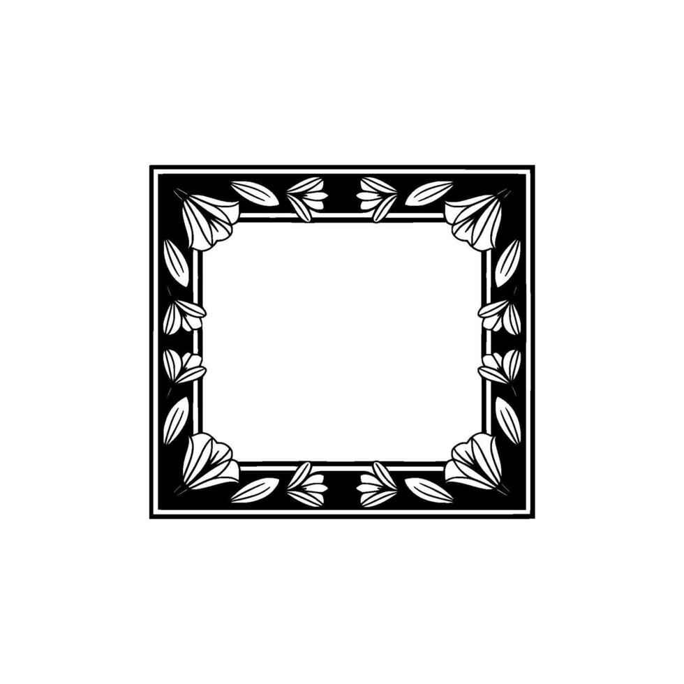 Elegant Floral Frame, Black White, Invitation vector