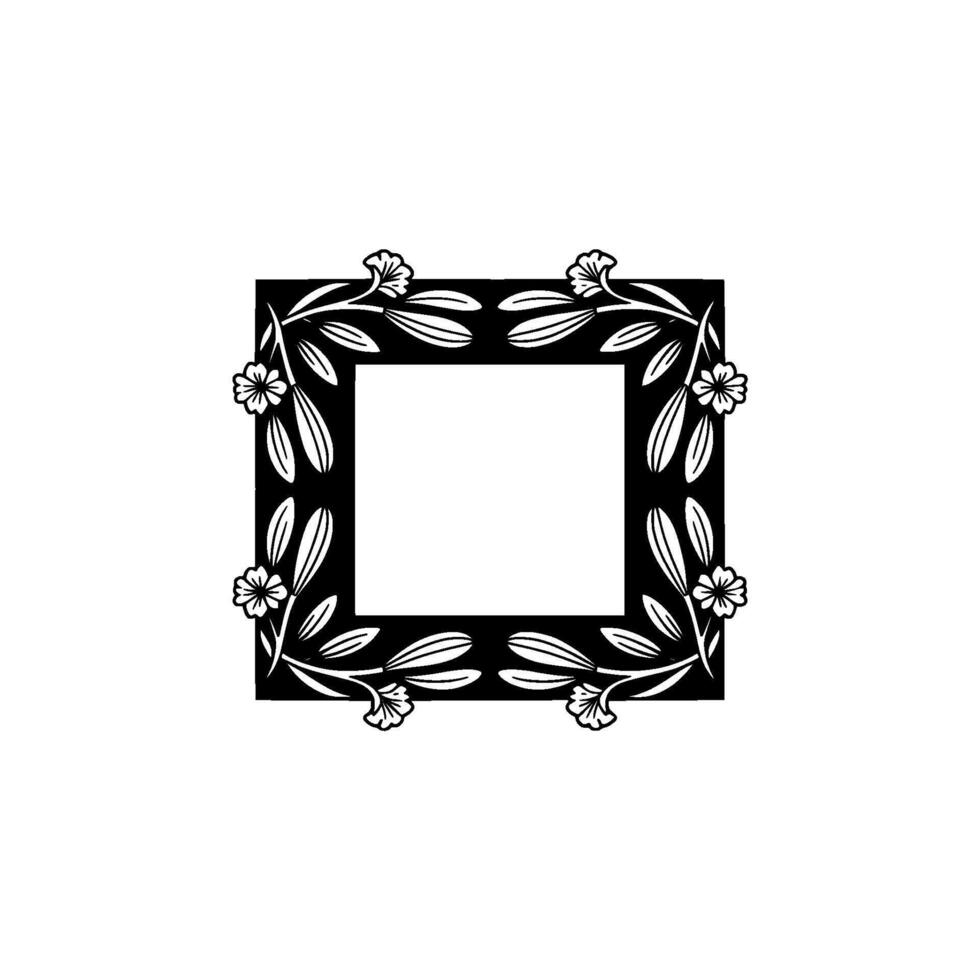 Elegant Black White Floral Square Frame, Art Deco vector