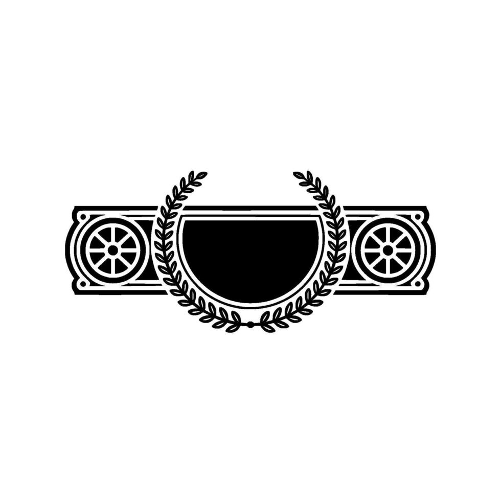 Black White BadgeEmblem with Laurel Wreath and Decorative Elements vector
