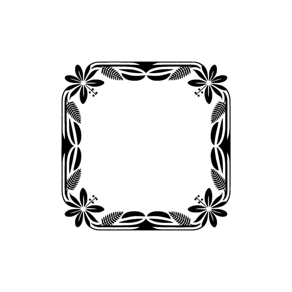 Elegant Floral Frame - Art Deco Style, Black and White Illustration vector