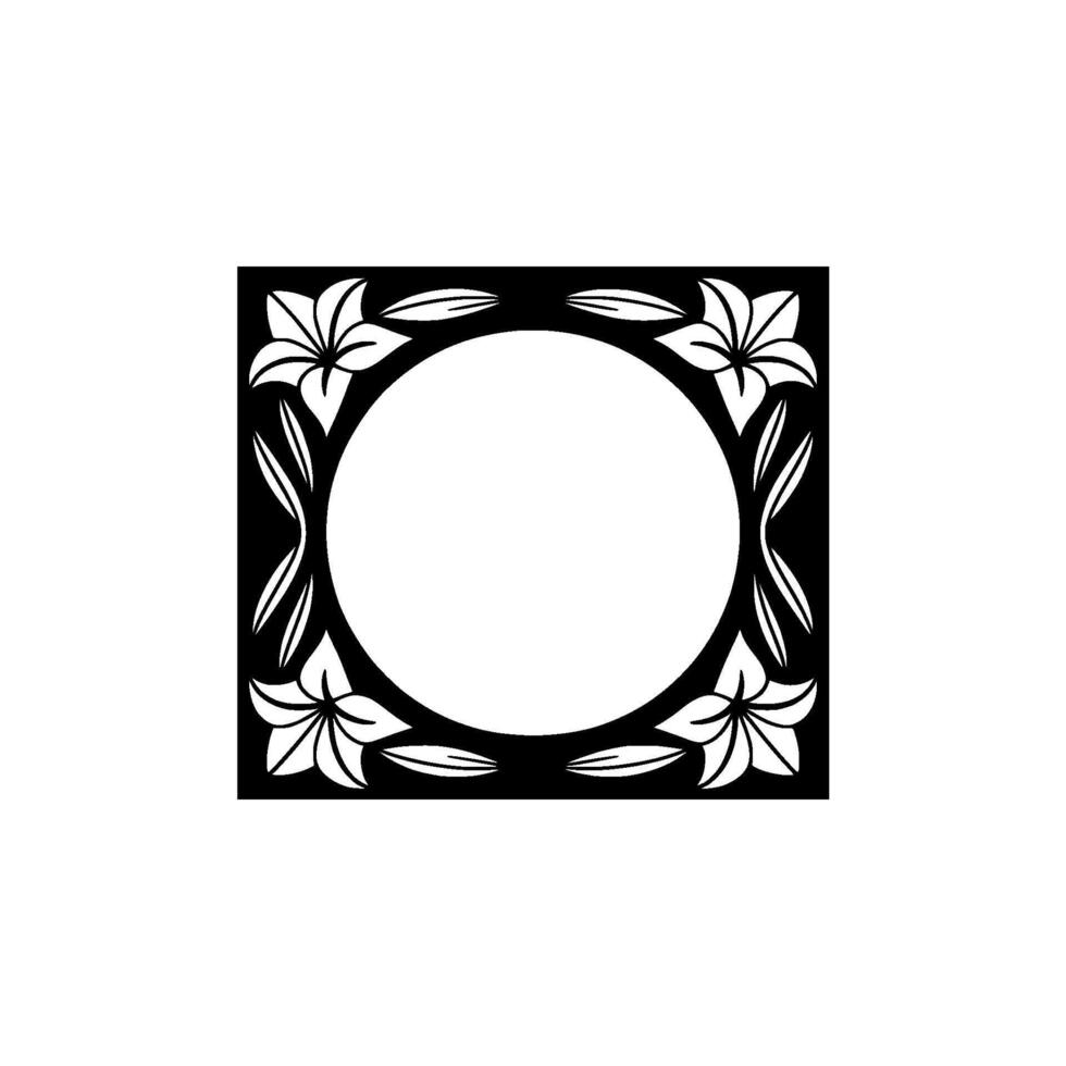 Elegant Lily Floral Frame with Central Circle, Black and White vector