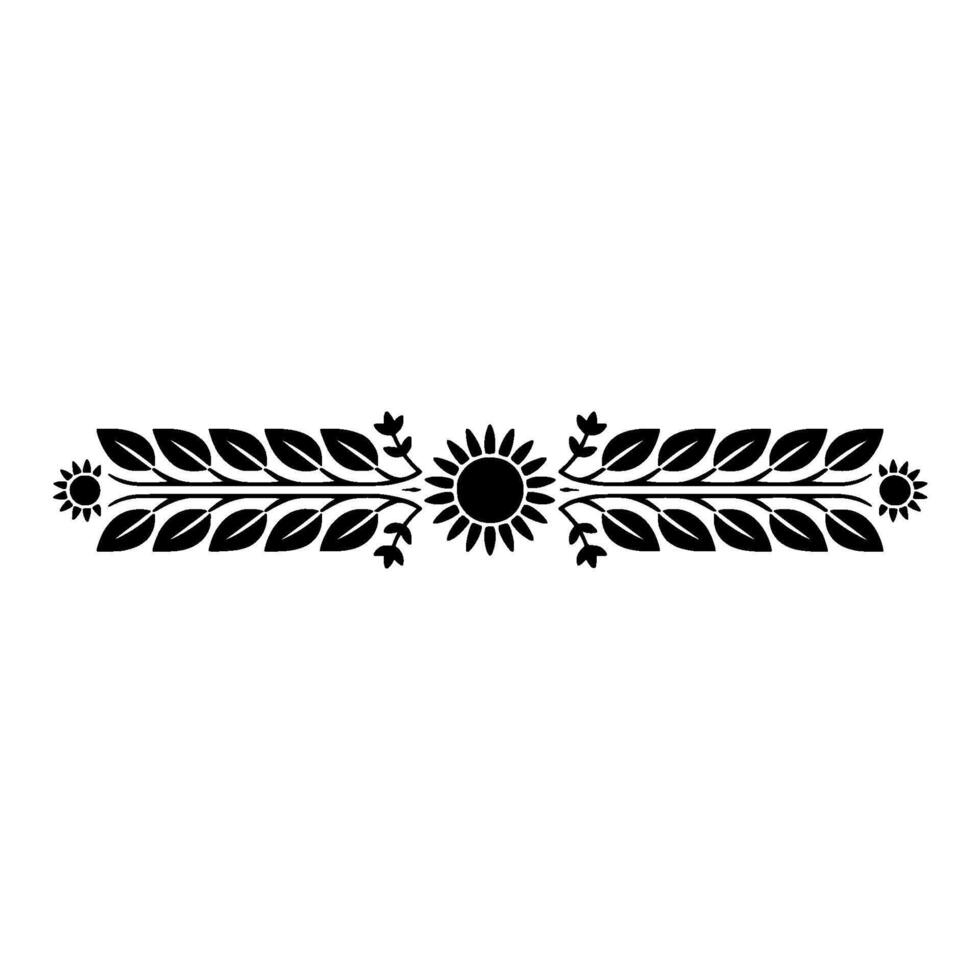 Black Floral Border, Sunflower and Leaf Ornament on White vector