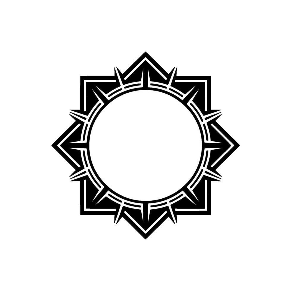 Geometric Sunburst Frame with Spikes - Black and White vector