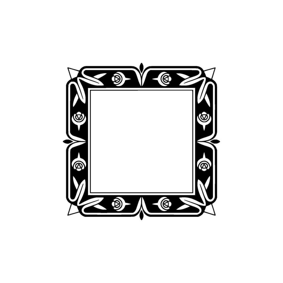 Elegant Floral Bordered Frame in Black White - Vintage vector