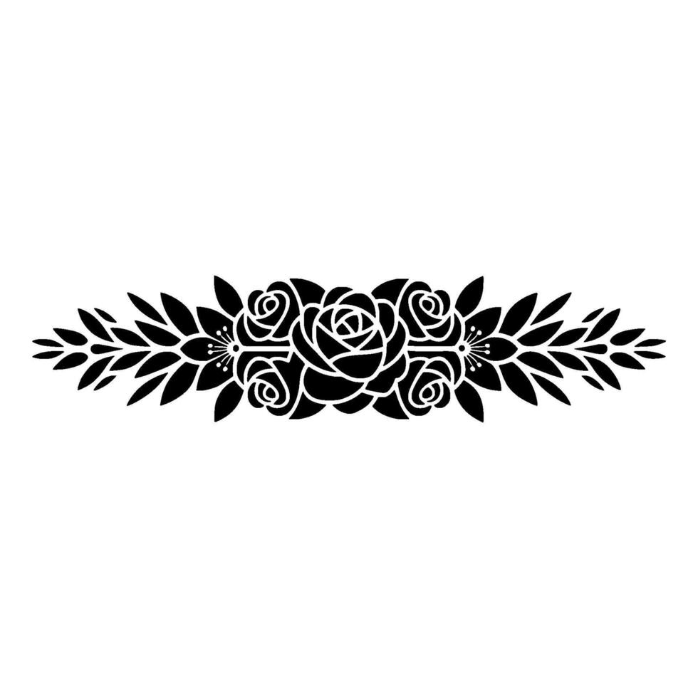 Elegant Floral Border, Silhouette, Black on White vector