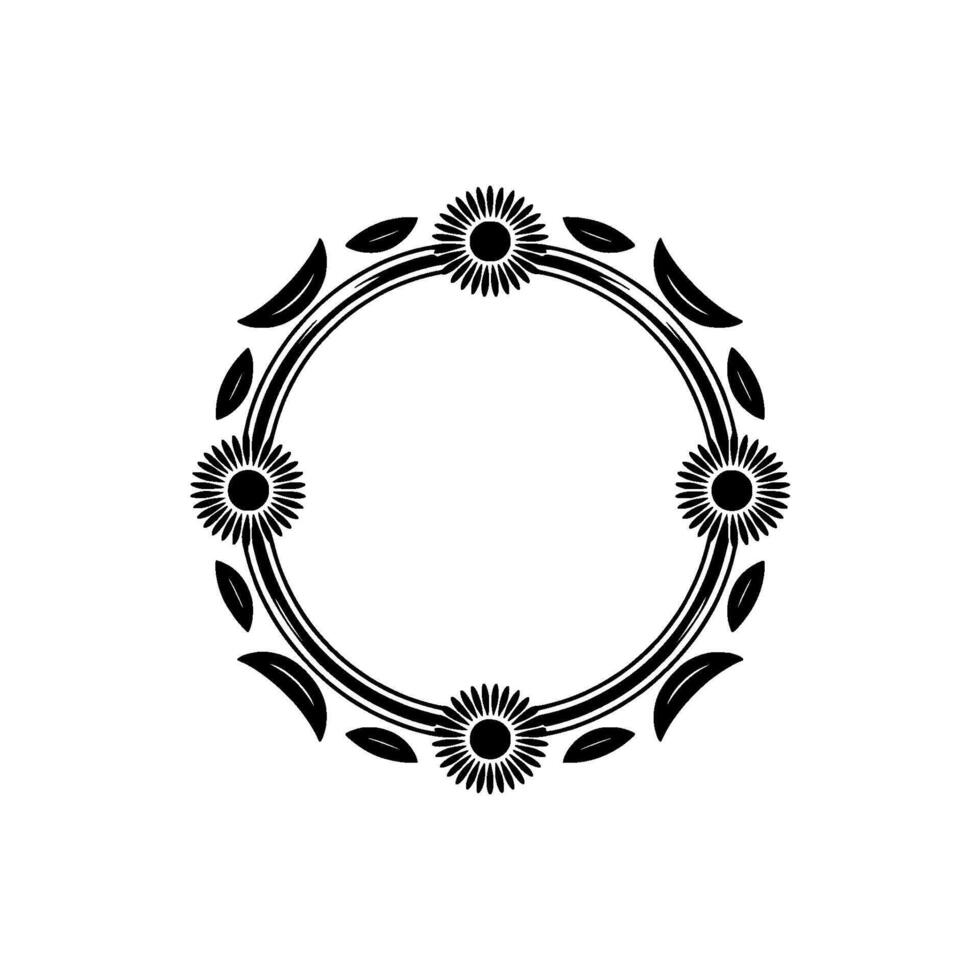 Elegant Floral Wreath Frame in Minimalist Black White vector