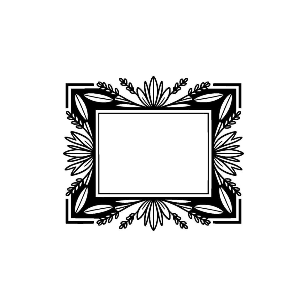 Elegant Floral Frame Illustration Black White - Decorative vector