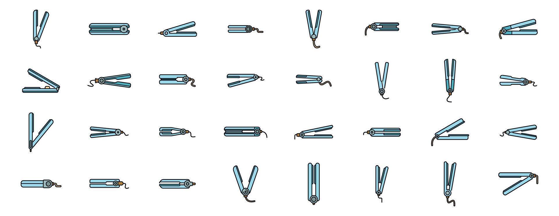 Hair straightener icons showing different positions for beauty and hair styling vector