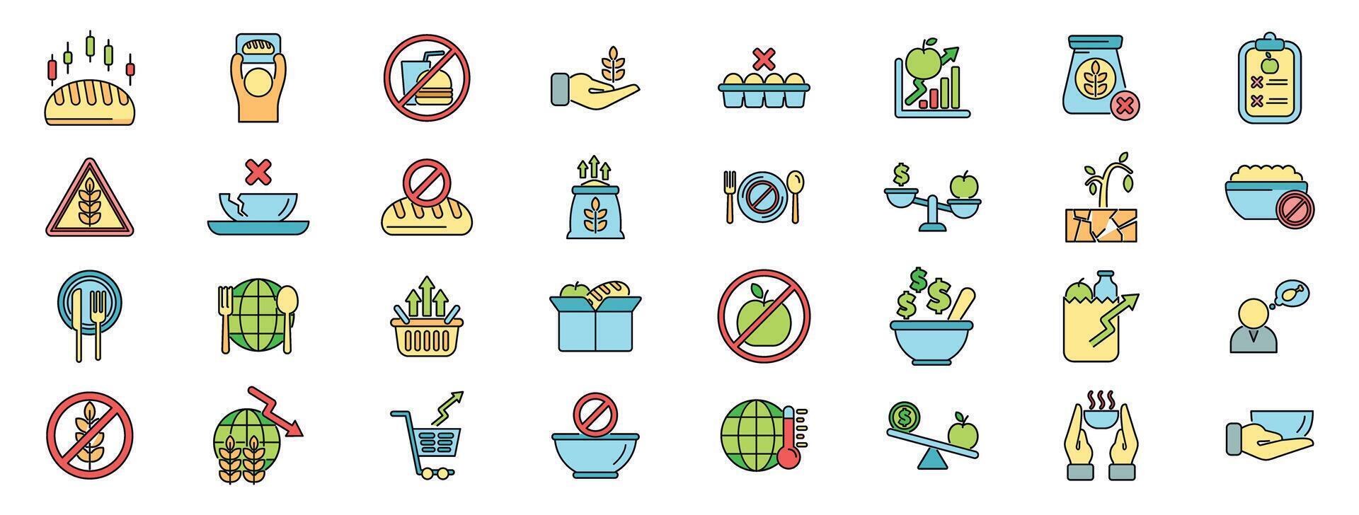 Global food crisis icons depicting food shortage, rising prices, and hunger vector