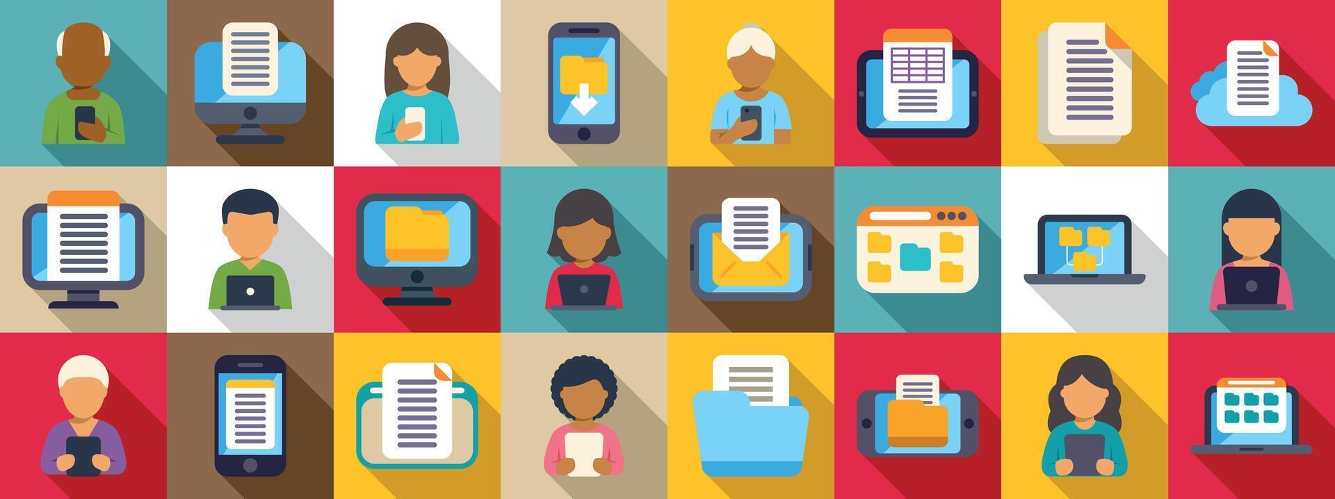 Colorful digital workspace icons illustration vector