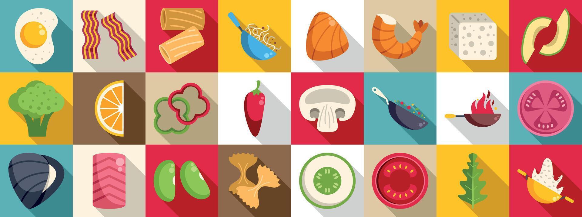 Colorful collage of food icons vector